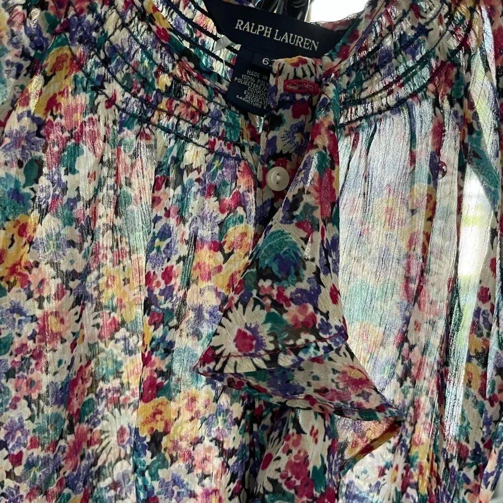 Gorgeous and frilly Ralph Lauren sheer floral dress with tie